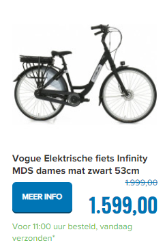 Vogue Elektrische fiets Infinity MDS dames mat zwart 53cm 468 Watt