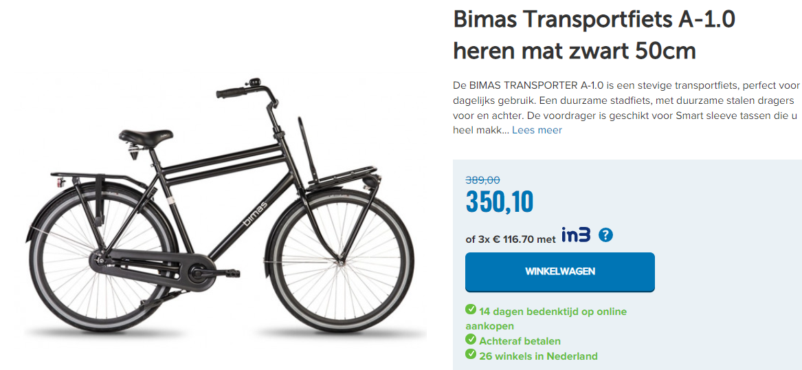 Bimas Transportfiets A-1.0 heren mat zwart 50cm