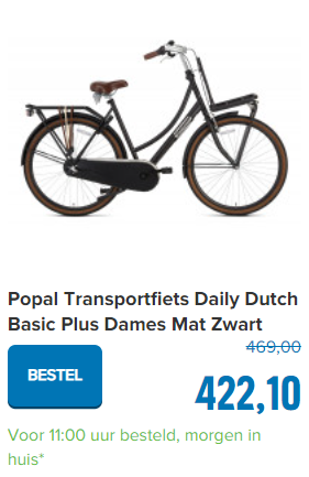 Popal Transportfiets Daily Dutch Basic Mat Zwart 50cm