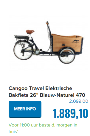Cangoo Travel Elektrische Bakfiets 26" Blauw-Naturel 470 Watt
