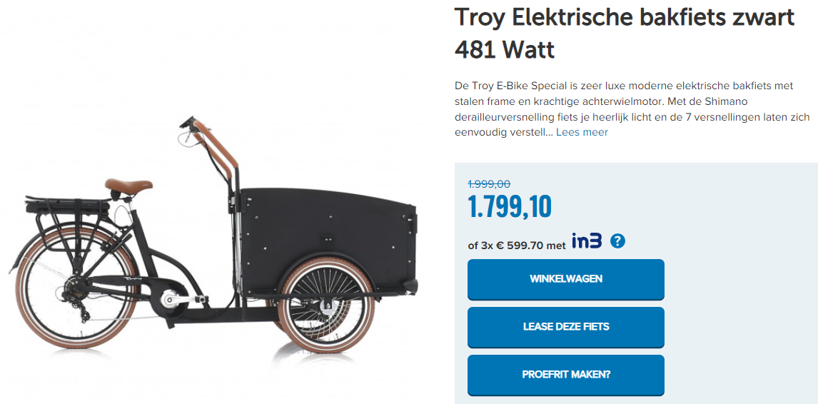 Troy Elektrische bakfiets zwart 481 Watt