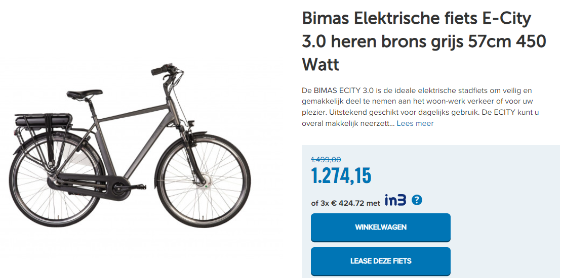 Bimas Elektrische fiets E-City 3.0 heren brons grijs 57cm 450 Watt