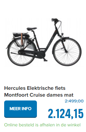 Hercules Elektrische fiets Montfoort Cruise dames mat zwart 45cm 400 Watt