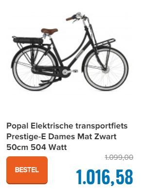 Popal Elektrische transportfiets Prestige-E Dames Mat Zwart 50cm 504 Watt