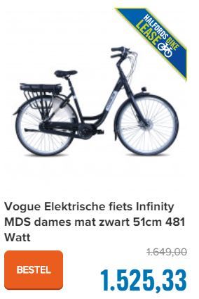 Vogue Elektrische fiets Infinity MDS dames mat zwart 51cm 481 Watt