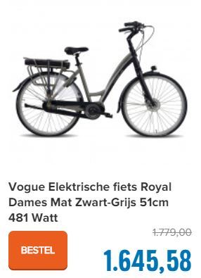 Vogue Elektrische fiets Royal Dames Mat Zwart-Grijs 51cm 481 Watt