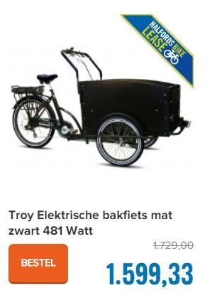 Troy Elektrische bakfiets mat zwart 481 Watt