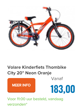 Volare Kinderfiets Thombike City 20" Neon Oranje