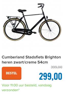 Cumberland Stadsfiets Brighton heren zwart/creme 54cm