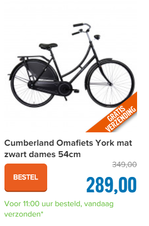 Cumberland Omafiets York mat zwart dames 54cm