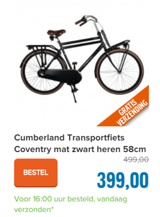 Cumberland Transportfiets Coventry mat zwart heren 58cm