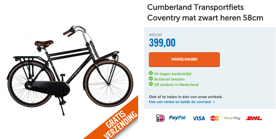 Cumberland Transportfiets Coventry mat zwart heren 58cm