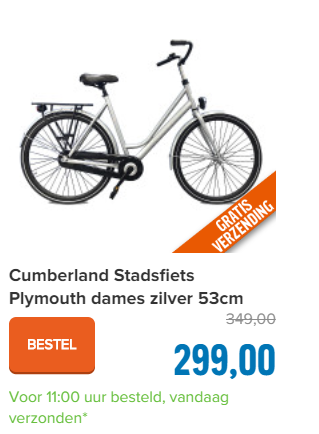 Cumberland Stadsfiets Plymouth dames zilver 53cm