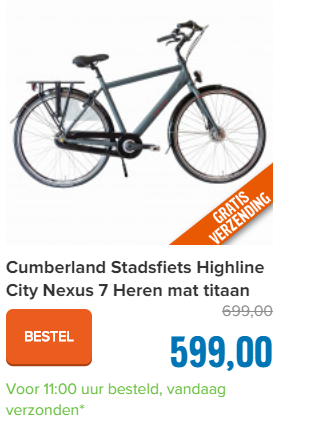 Cumberland Stadsfiets Highline City Nexus 7 Heren mat titaan 54cm