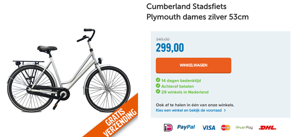 Cumberland Stadsfiets Plymouth dames zilver 53cm