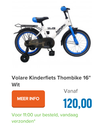 Volare Kinderfiets Thombike 16" Wit