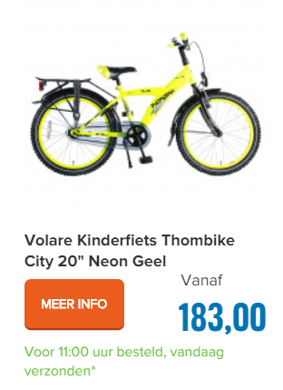 Volare Kinderfiets Thombike City 20" Neon Geel