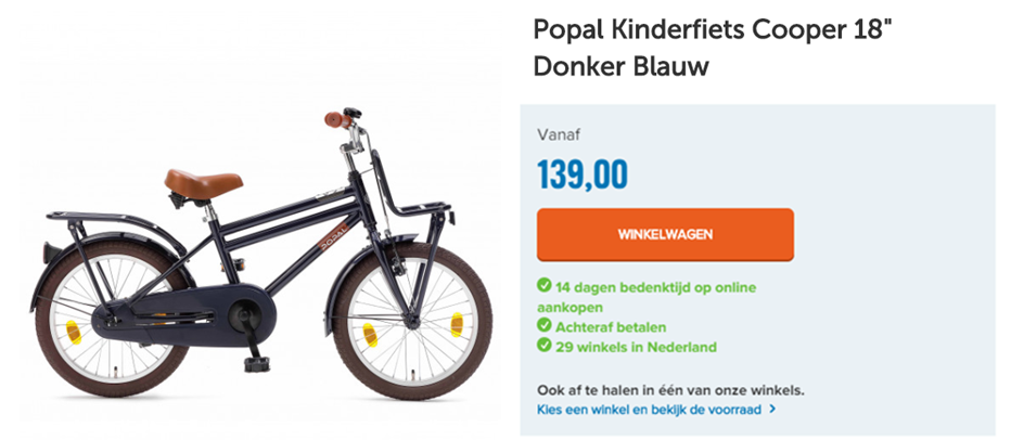 Popal Kinderfiets Cooper 18" Donker Blauw