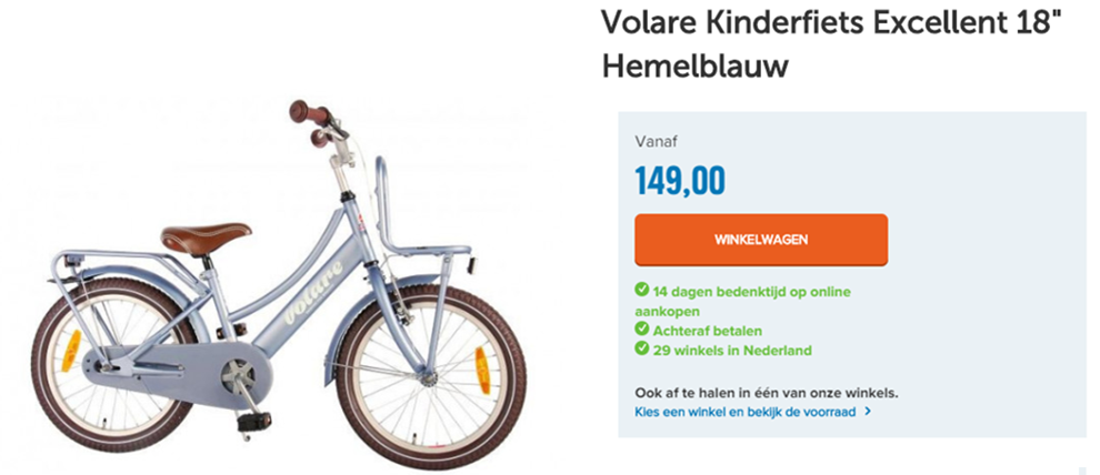 Volare Kinderfiets Excellent 18" Hemelblauw