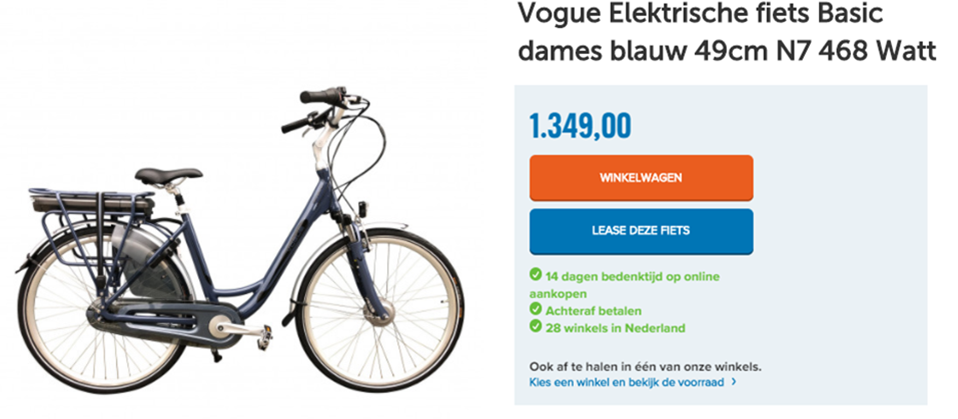 Vogue Elektrische fiets Basic dames blauw 49cm N7 468 Watt
