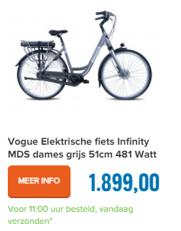 Vogue Elektrische fiets Infinity MDS dames grijs 51cm 481 Watt