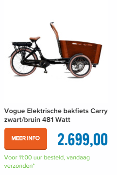 Vogue Elektrische bakfiets Carry zwart/bruin 481 Watt