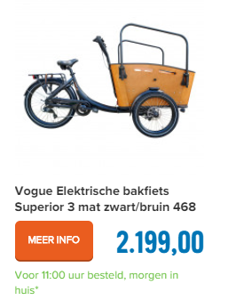 Vogue Elektrische bakfiets Superior 3 mat zwart/bruin 468 watt