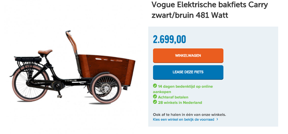 Vogue Elektrische bakfiets Carry zwart/bruin 481 Watt