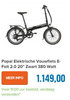 Popal Elektrische Vouwfiets E-Folt 2.0 20" Zwart 380 Watt