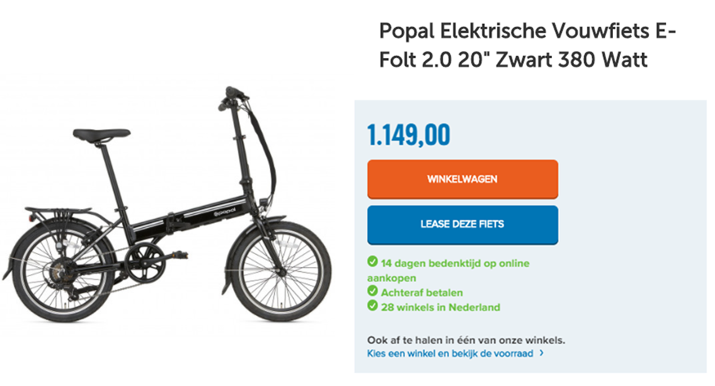 Popal Elektrische Vouwfiets E-Folt 2.0 20" Zwart 380 Watt