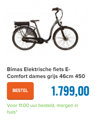 Bimas Elektrische fiets E-Comfort dames grijs 46cm 450 Watt