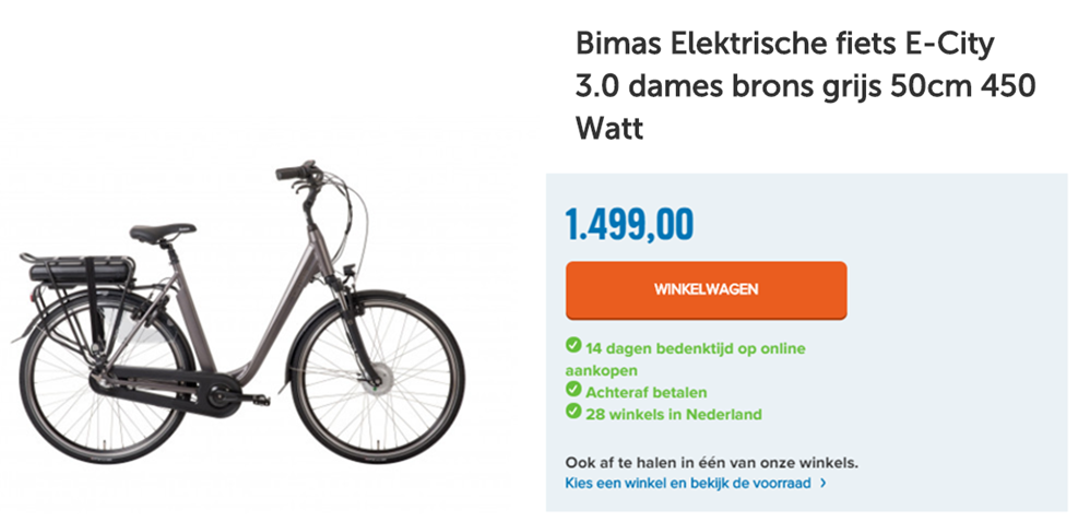 Bimas Elektrische fiets E-City 3.0 dames brons grijs 50cm 450 Watt