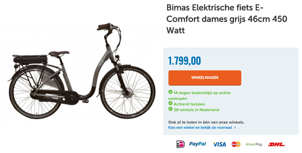 Bimas Elektrische fiets E-Comfort dames grijs 46cm 450 Watt