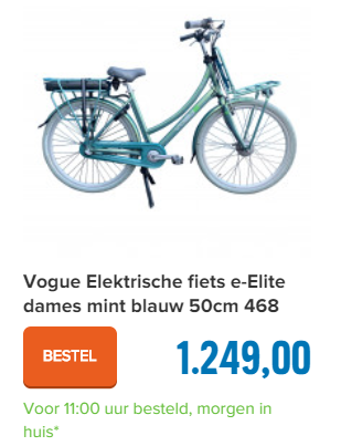 Vogue Elektrische fiets e-Elite dames mint blauw 50cm 468 Watt