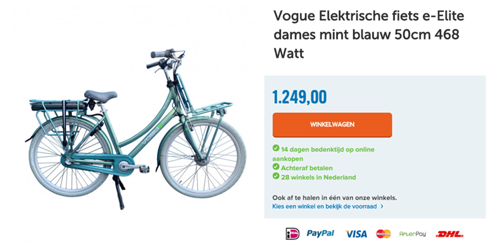 Vogue Elektrische fiets e-Elite dames mint blauw 50cm 468 Watt