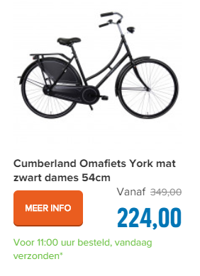 Cumberland Omafiets York mat zwart dames 54cm