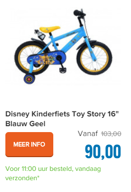 Disney Kinderfiets Toy Story 16" Blauw Geel