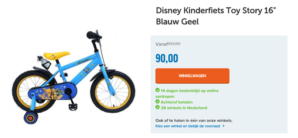 Disney Kinderfiets Toy Story 16" Blauw Geel