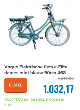 Vogue Elektrische fiets e-Elite dames mint blauw 50cm 468 Watt