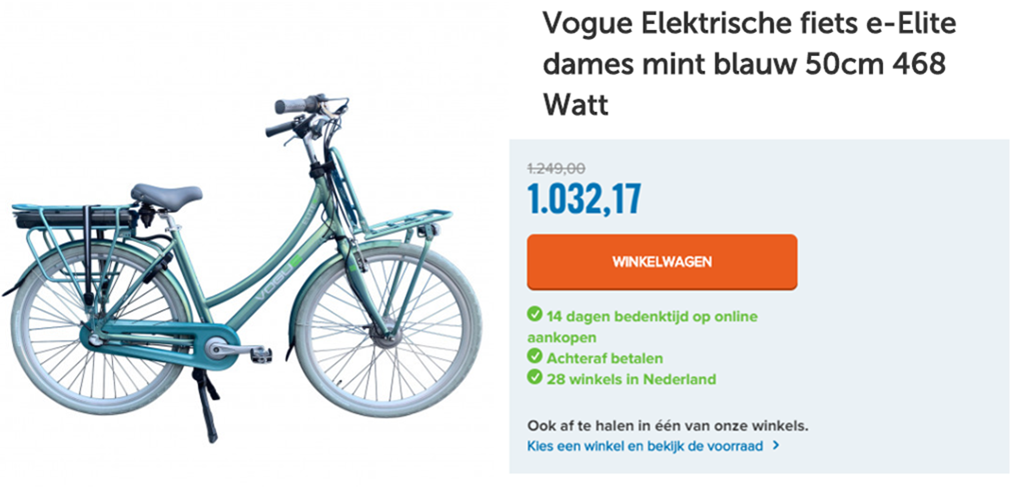 Vogue Elektrische fiets e-Elite dames mint blauw 50cm 468 Watt