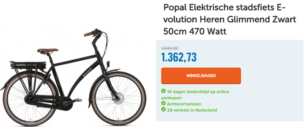 Popal Elektrische stadsfiets E-volution Heren Glimmend Zwart 50cm 470 Watt