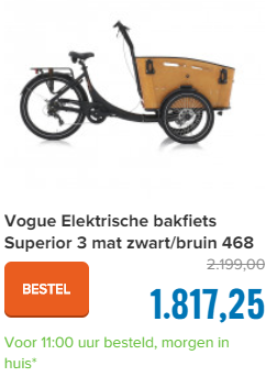 Vogue Elektrische bakfiets Superior 3 mat zwart/bruin 468 watt