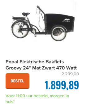 Popal Elektrische Bakfiets Groovy 24" Mat Zwart 470 Watt