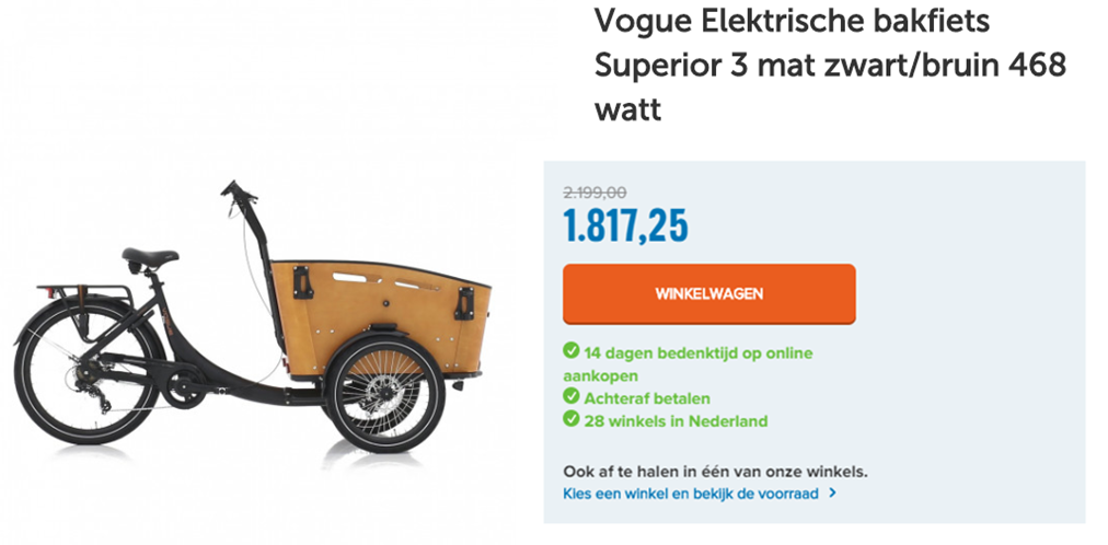 Vogue Elektrische bakfiets Superior 3 mat zwart/bruin 468 watt