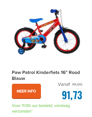 Paw Patrol Kinderfiets 16 Rood Blauw