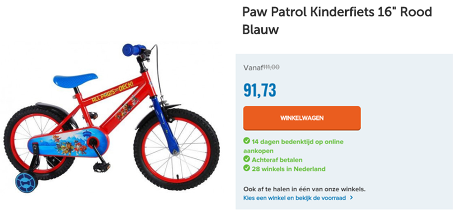 Paw Patrol Kinderfiets 16 Rood Blauw