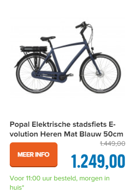 Popal Elektrische stadsfiets E-volution Heren Mat Blauw 50cm 470 Watt