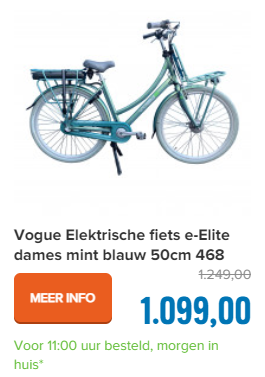 Vogue Elektrische fiets e-Elite dames mint blauw 50cm 468 Watt