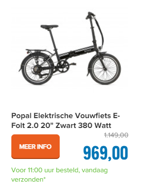 Popal Elektrische Vouwfiets E-Folt 2.0 20" Zwart 380 Watt