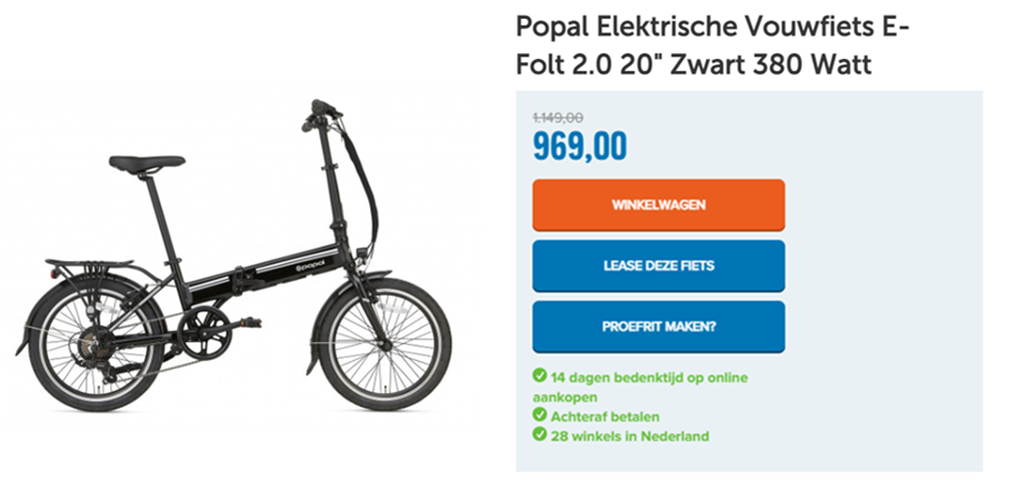 Popal Elektrische Vouwfiets E-Folt 2.0 20" Zwart 380 Watt